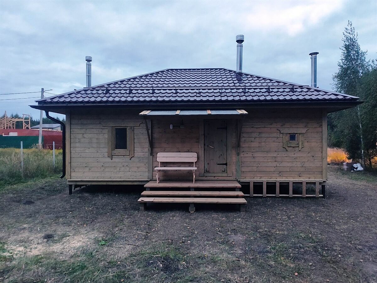 Каркасная баня «Усадьба» с террасой — внешний вид. Фото 22
